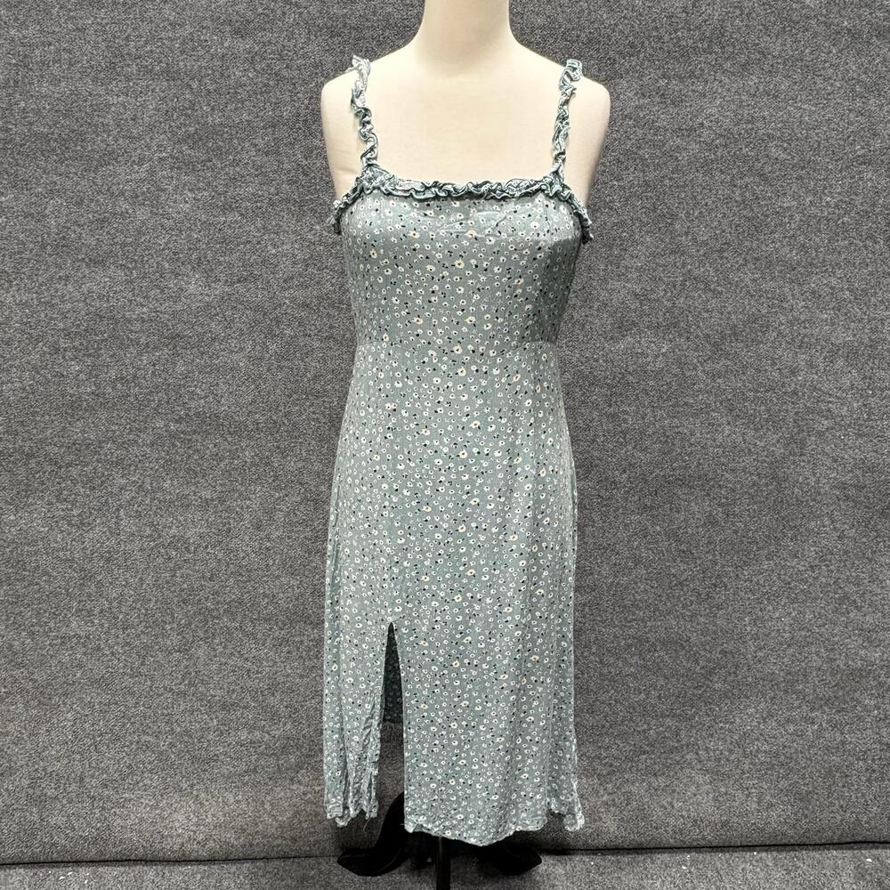 Louna Dress Womens XS Blue Floral Square Neck Ruffle Strap Midi Rayon Sundress